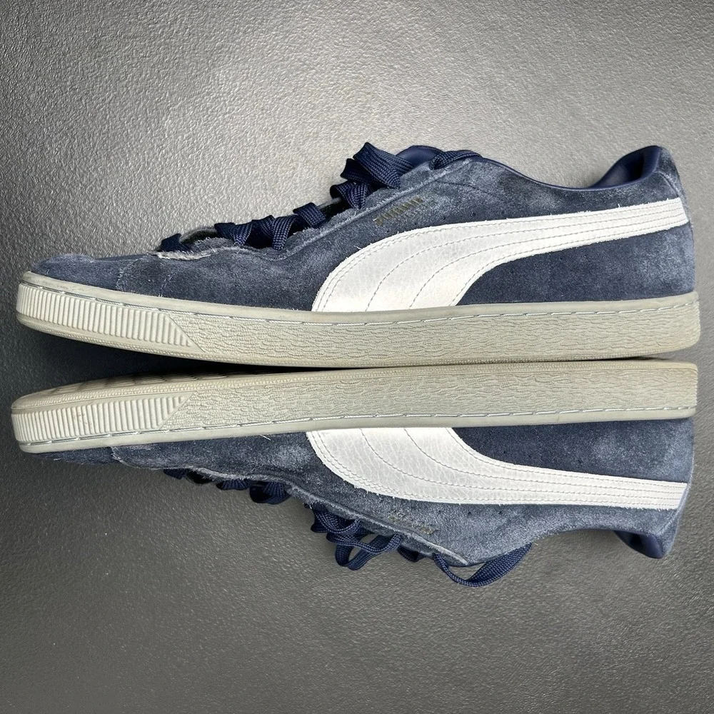 PUMA Suede Men's Size 14 Classic Pastime Navy Blue & White Suede Low Top Lace Up